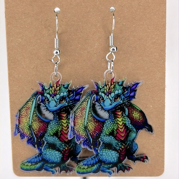 Jewelry - Colorful Dragon 2D Acrylic Cartoon Earrings